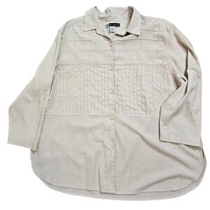 Blast Womens Casual Button up 3/4 Slv Embellished Pin Tucks Collard Blouse SZ 2X